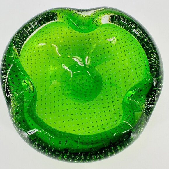 Vintage Green Blown Glass Retro Small Bubble Ashtray Holder - Picture 4 of 9